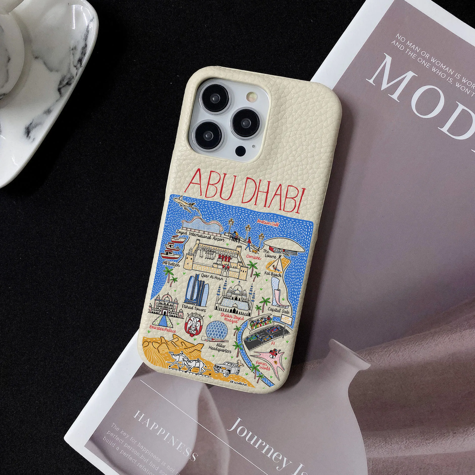 Personalized Customized ABU DHABI Leather Case For Iphone 15 17pro max 16 14 13 Pro Max 12 Mini 11 kafr letters Luxury Covers