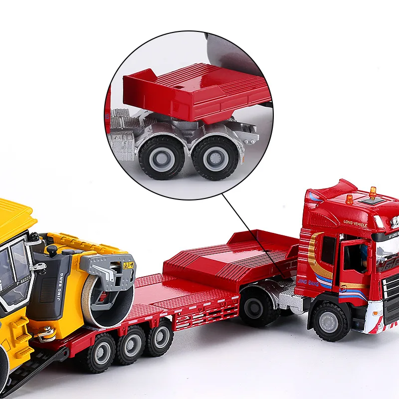 High quality 1:50 alloy trailer engineering vehicle model,simulation roller toy,transport vehicle toy,wholesale