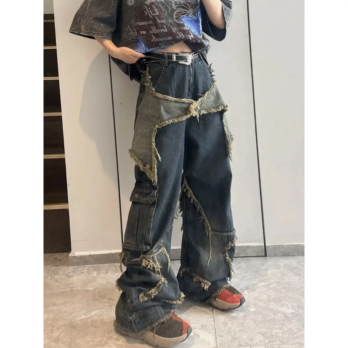 

2026 New Women Y2K Vintage Denim Jeans Korean Streetwear Oversize Star Aesthetic Straight Trousers Wide Leg Jeans Pants Clothes