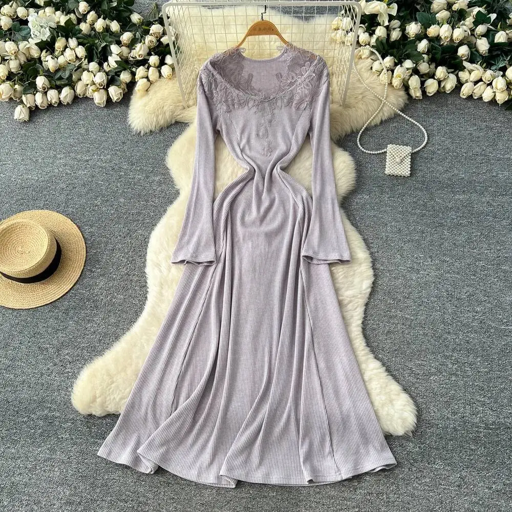 

Шикарное винтажное платье с длинными рукавами и вышивкой, элегантный сказочный корейский модный осенний сарафан, женская одежда