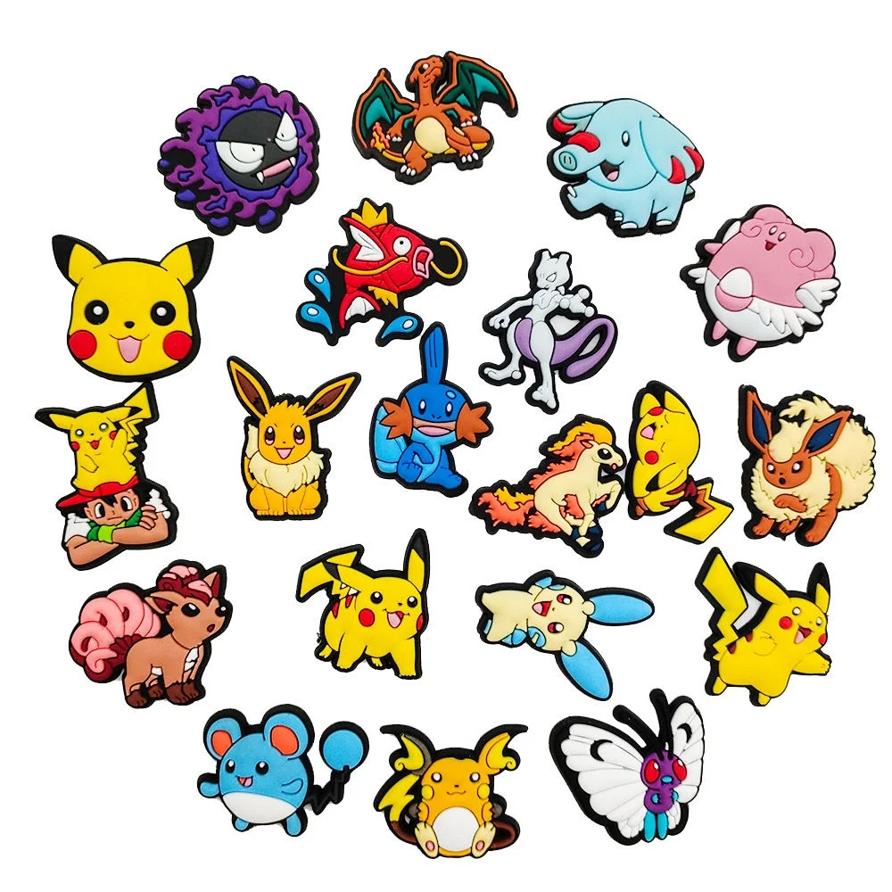 Anime Cartoon Pikachu Psyduck Squirtle Sandals Accessories 10/20/27Pcs Pokemon Clogs Sandals Decor Buckle Girls Birthday Gifts