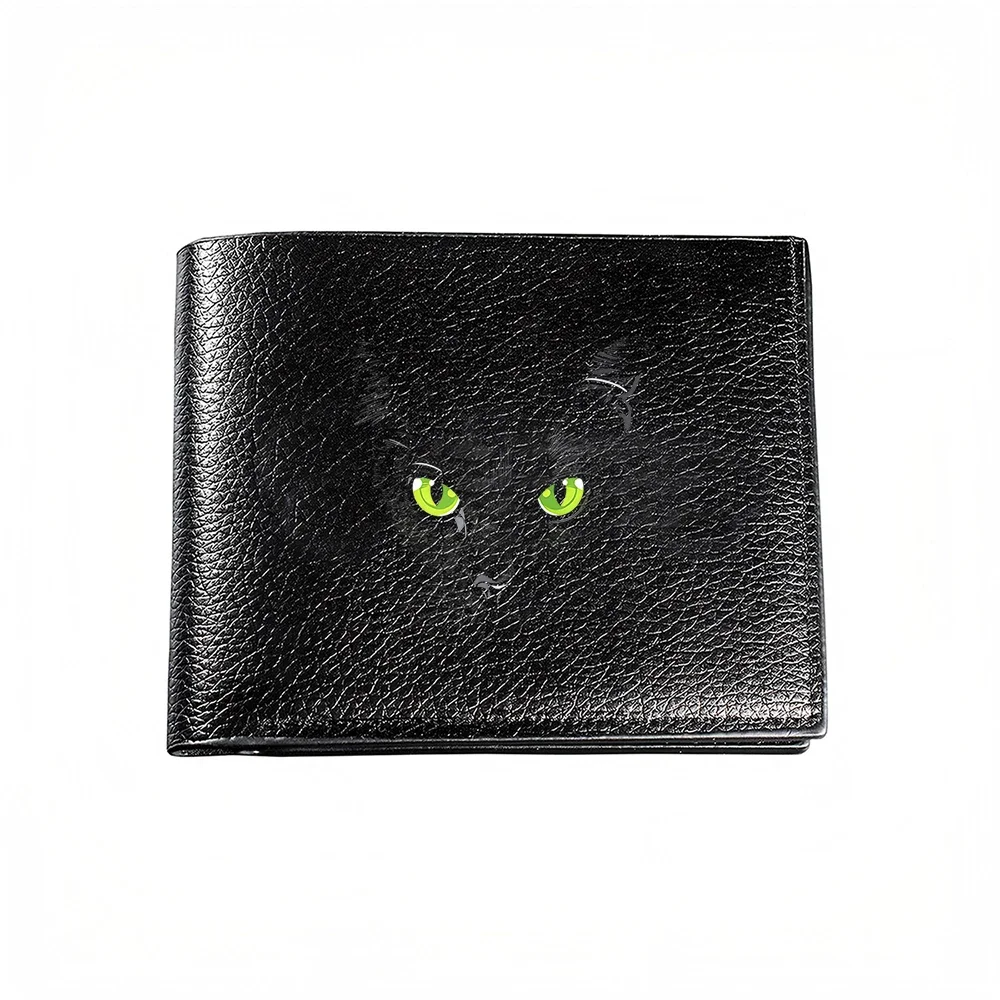 Black Cat With Green Eyes Fashion Wallet For Men Casual Business Style Elegant Design Unique Pattern Statement Accessory