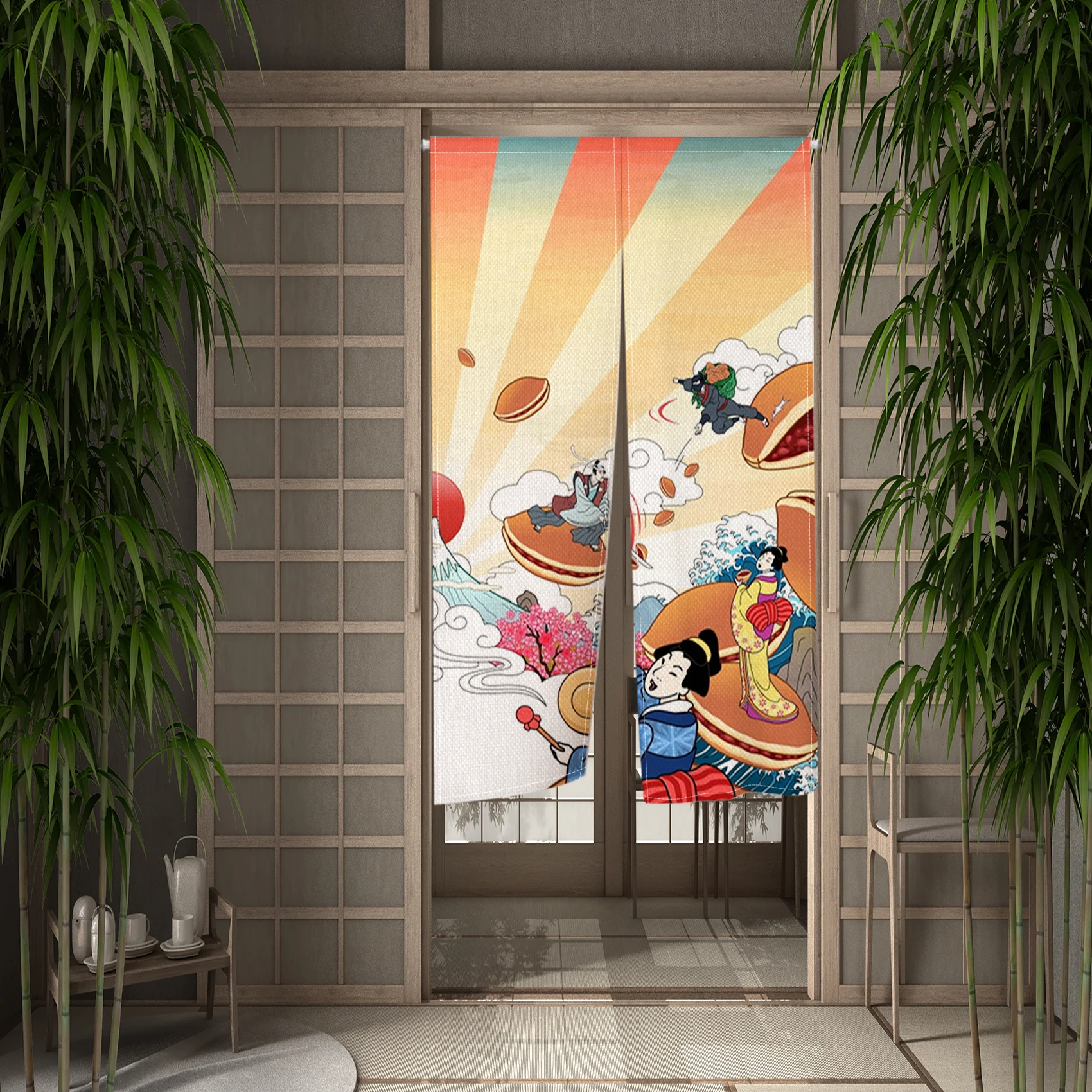 Japan Style Ramen Store Sushi Door Curtain Noren Kyoto Geisha Girl Sakura Kitchen Tonkotsu Ramen Restaurant Partition Curtain