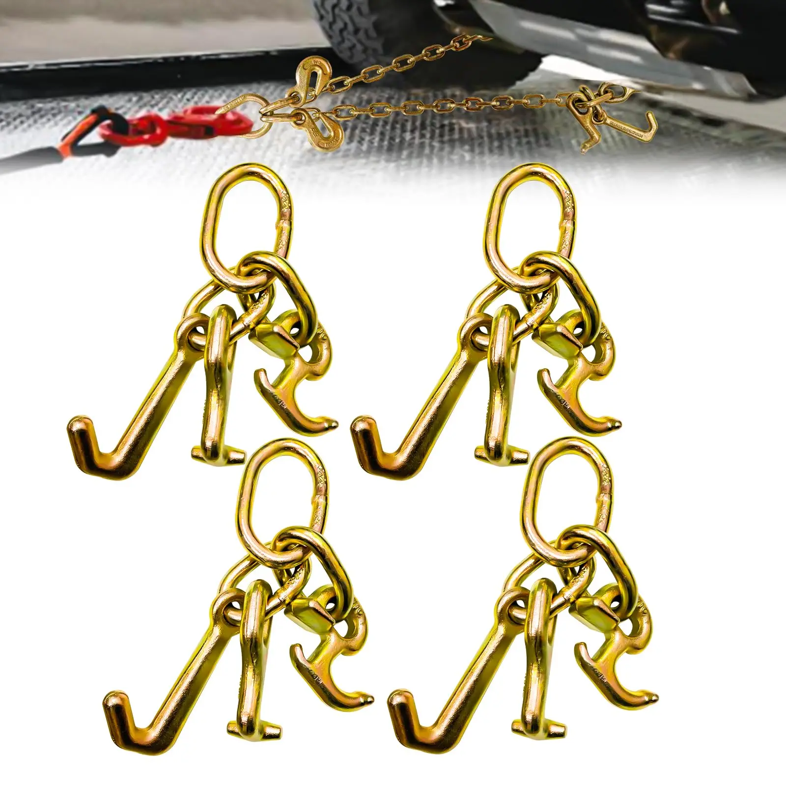 

Heavy Duty 5/16 Inch G70 Tow Bridle Cluster Hooks 5400 LBS Capacity J-Hook Set For Trucks Haulers Wreckers Car Towing (4 Pack)