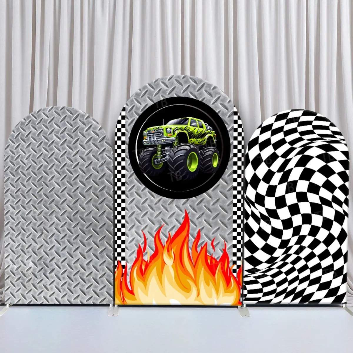 

Monster Truck Theme Arch Backdrop Cover Photo Backdrop for Boys Birthday Party Decor Baby Shower Photo Background Elastic Fabric