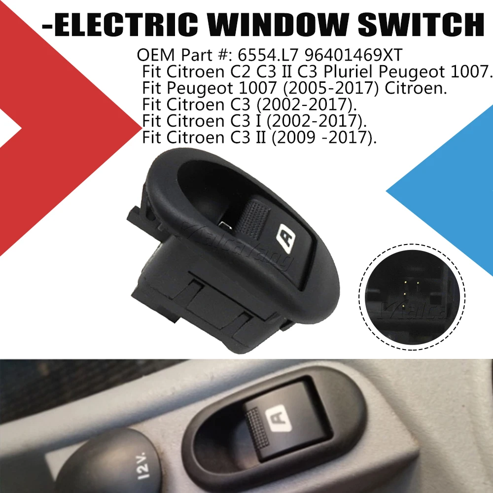 For Citroen C2 C3 Peugeot 1007 Electric Power Window Switch Lifter Button Car Accessories 96401469XT 6554.L7 6554 L7 6554L7