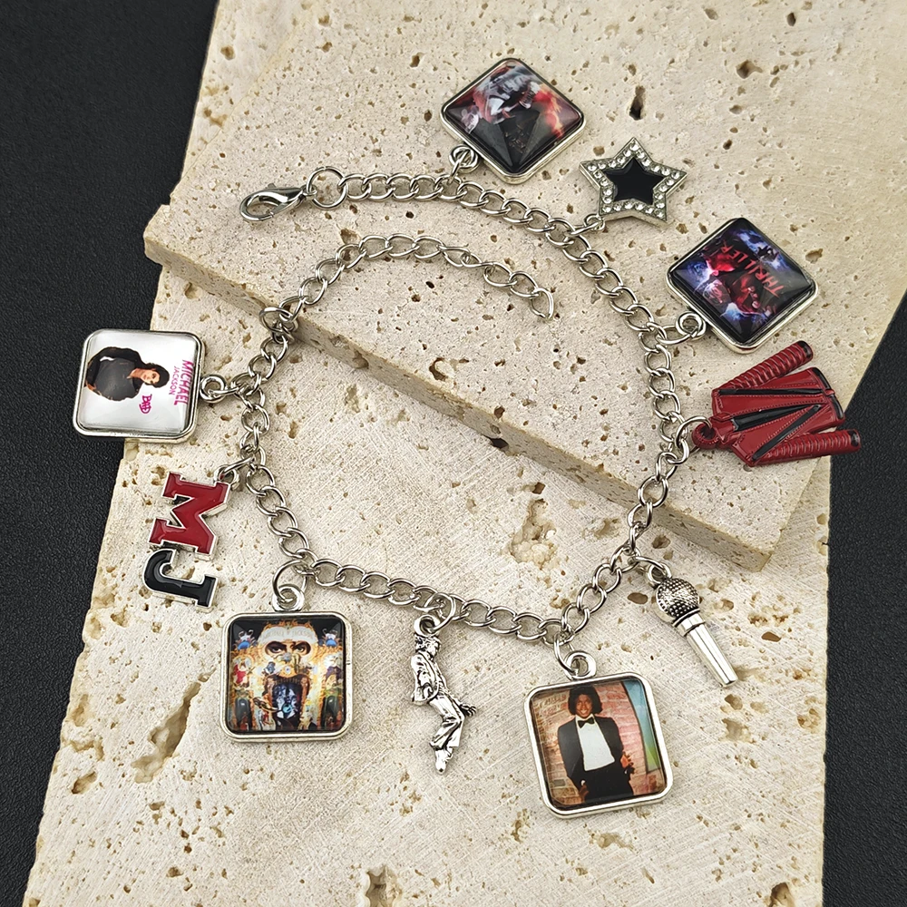 Künstler Sänger Michael Jackson Rock 'n' Roll Everlasting Classic Armband MJ Anhänger Trendiger Charm Punk Schmuck Geschenk für Männer und Frauen – Detail 5