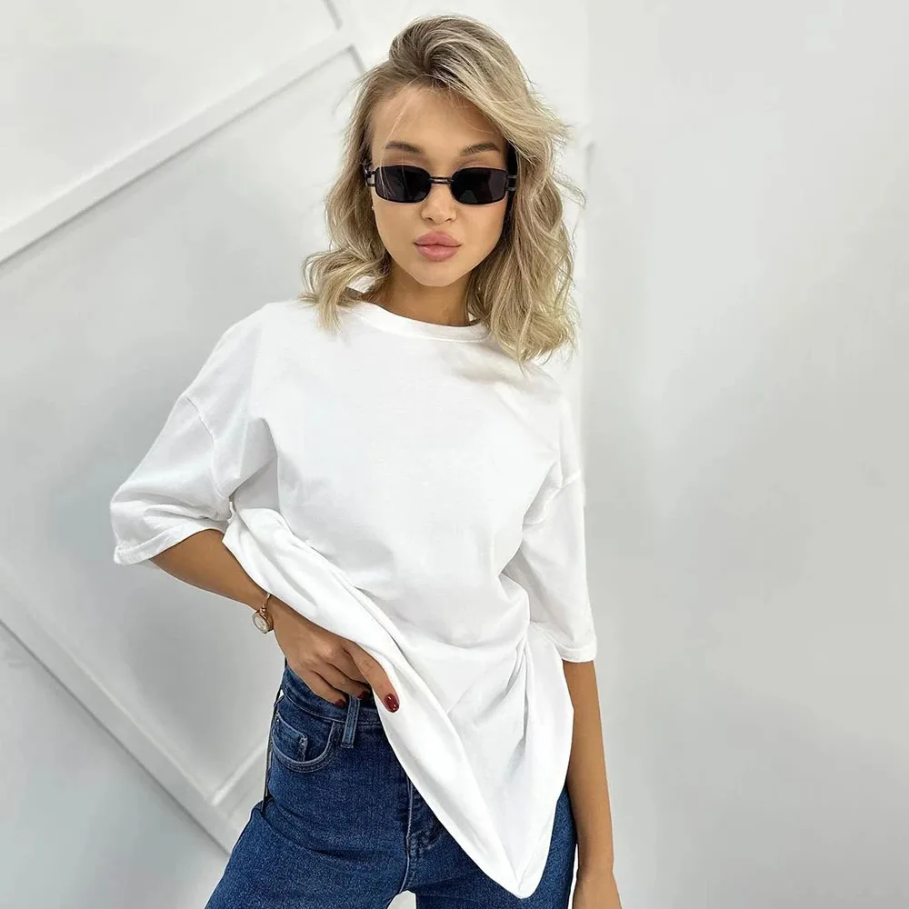 New Rhinestone Letter Casual Tee Shirt Oversize Bodyfriend Style Korean O Neck Summer T Shirt Women Streetwear Harajuku Tops