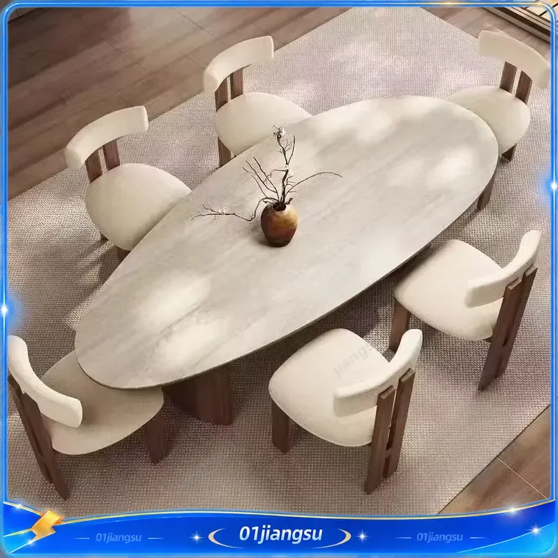 French Medieval Style Water Drop Travertine Dining Table Walnut Solid Wood Retro Home Furniture Silent Wind Design Luxury