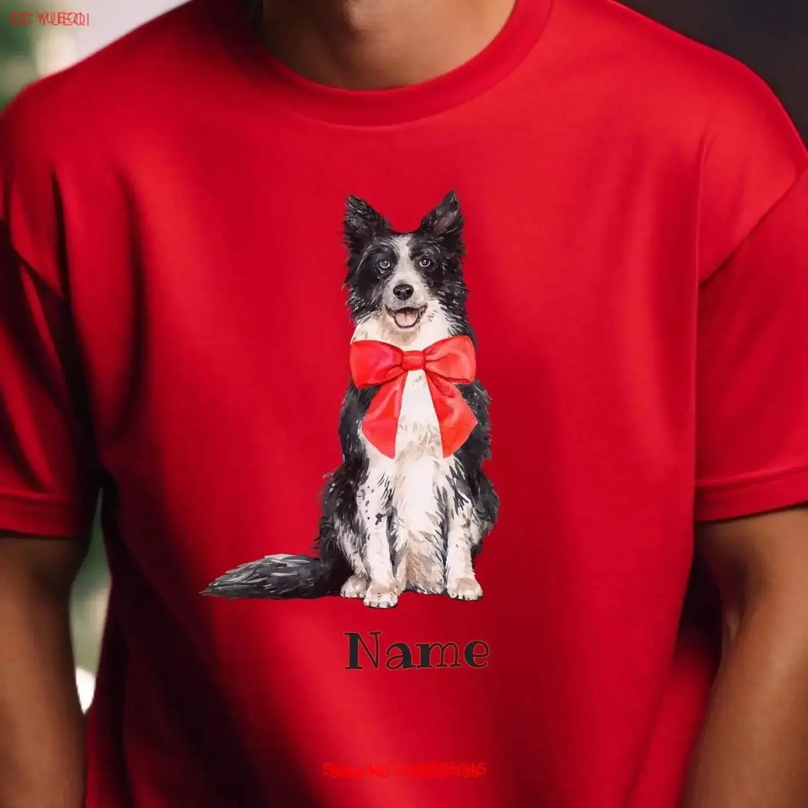 Personalized Border Collie Christmas T Shirt Red Bow Holiday top Dog Lover Cute pupper vintage Washed homme designer clothes
