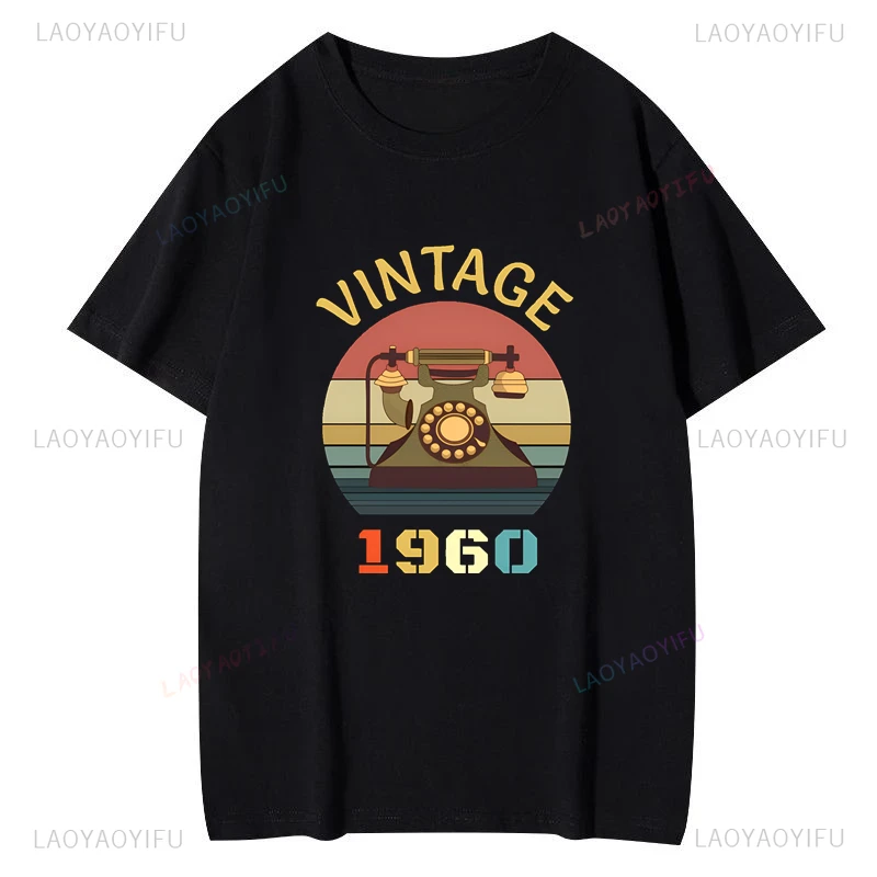 Summer Classic Casual Unisex Cotton T-shirt Fashion Creative Retro Pattern 1960 Old Telephone Nostalgic Shirt for The Past