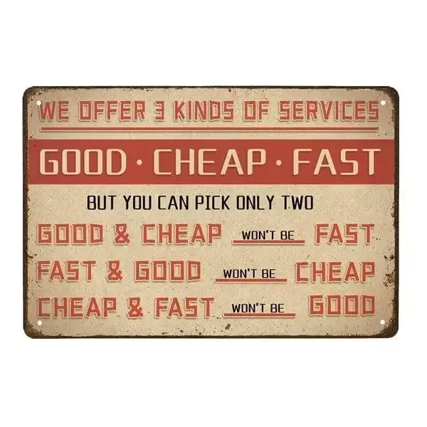 

Good Fast Humorous Funny Retro Style Metal Sign Office Shop Work，8x12 inches Funny Restaurant Signs, Mechanics Shop, Garage Deco