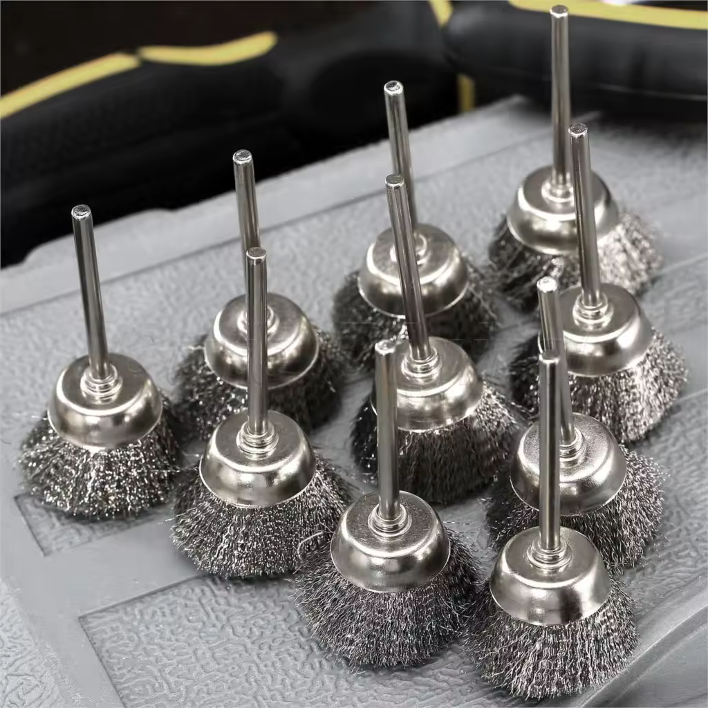 10pcs/lot 25MM Metal Polishing Brush Wheel for Dremel Accessories Rotary Tools 3mm Shank Steel Wire Cup Brushes for Die Grinder