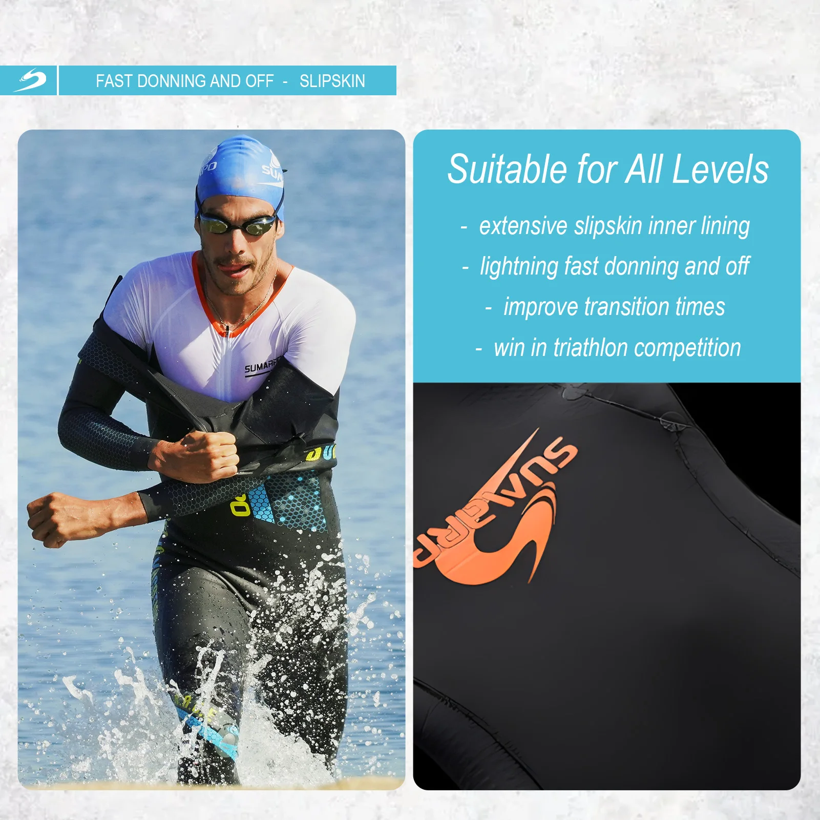 SUMARPO Men Triathlon Wetsuits for Open Water Swimming, 4/2mm Yamamoto Neoprene