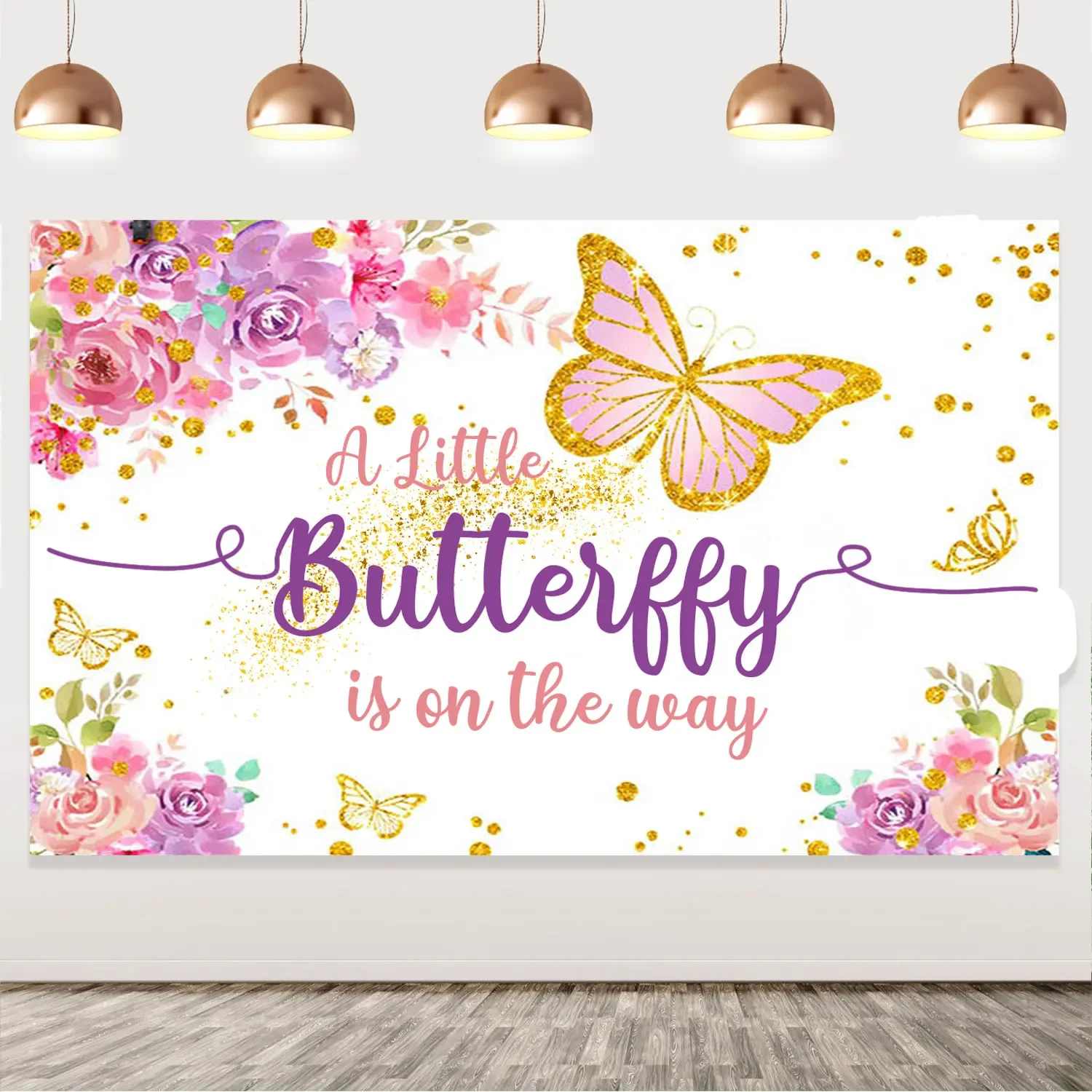 

Cheereveal A Little Butterfly Is One The Way Background Cloth Dancing Butterfly Theme Backdrop Baby Shower Decorations for Girl