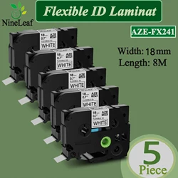 5PK Flexible ID Laminat 18mm Compatible Brother TZe-FX241 Label Tape Black on White Cartridge Cassette For P-Touch Label Printer