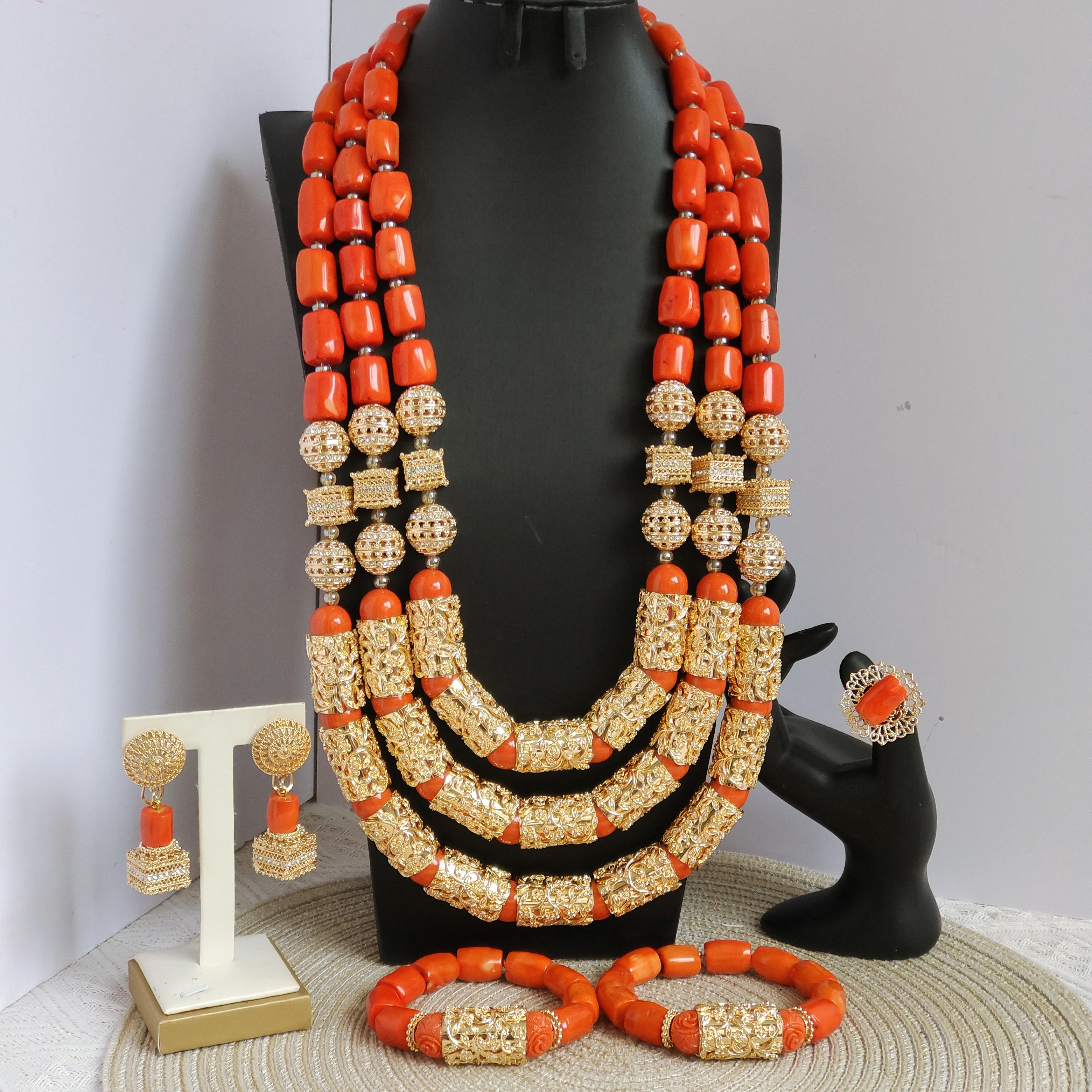 

Aczuv african wedding nigerian coral beads jewelry set natural luxury