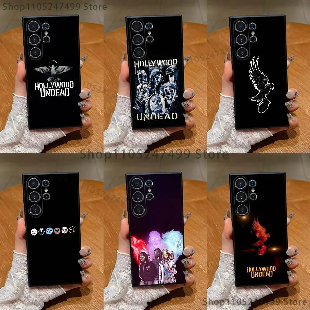 밴드 H-할리우드 U-언데드 폰 케이스 삼성 S 25,24,23,22,30,21,10,9,울트라,플러스,라이트,FE,4,5 G 블랙 소프트 케이스