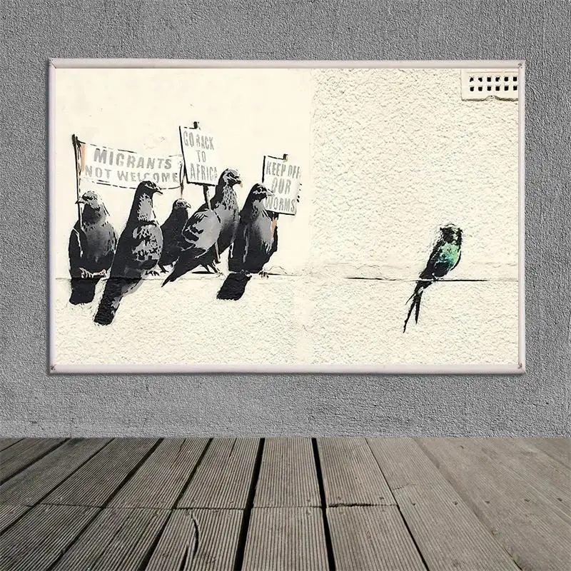 Banksy Style Street Art Racist Abstract Pigeons Canvas Painting  Modern Wall Art Prints for Living Room Home Decor