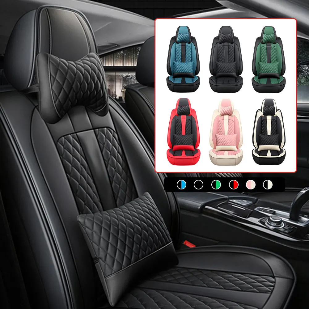 

Car Seat Covers Front 2 Seats Covers With Headrest And Lumbar PU Leather Hatchback Pickup Seat Protector Black