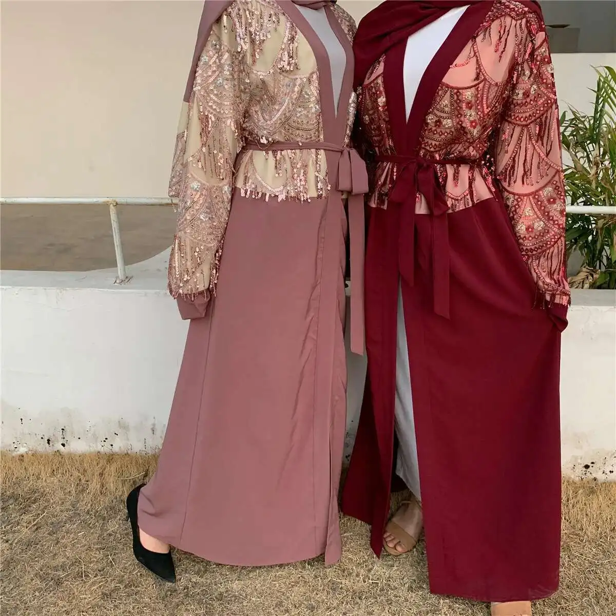 

Sequins Tassel Türkiye Muslim Abaya Women's Cardigan Gown 1788 Muslim Long Dress Robe Abaya Ramadan Dubai Luxury Islam Elegant