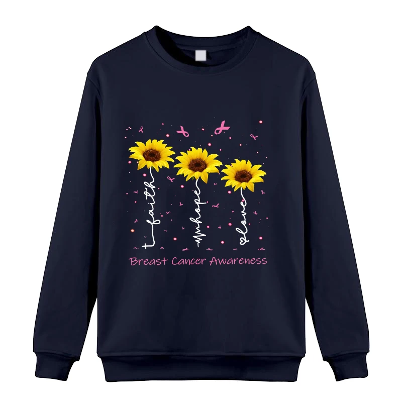 Fashion Breast Cancer Printed Sweatshirts Spring Autumn Winter Long Sleeve Round Neck Casual Sweater Women Sweatershirt