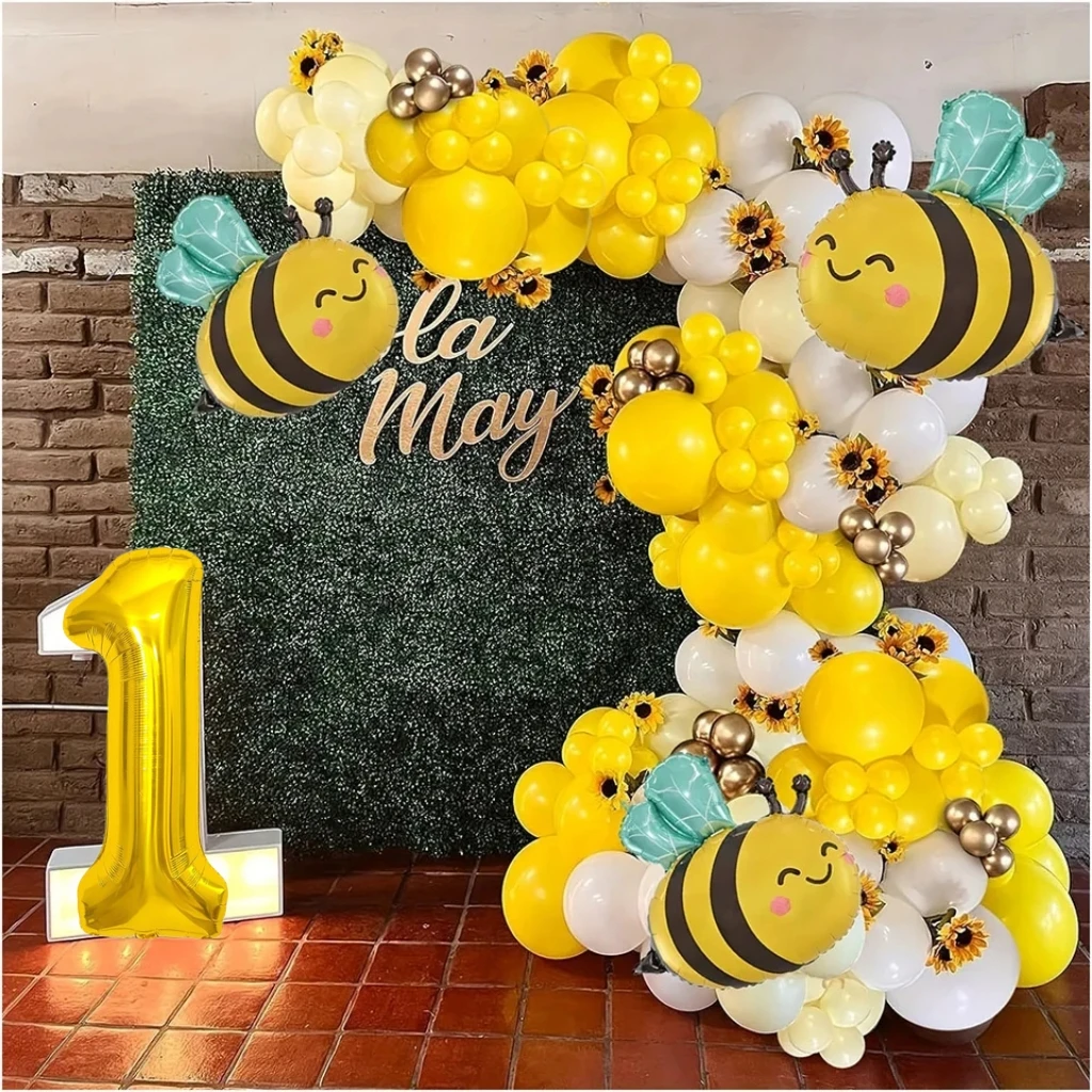 1 Set Cute Bee 32 Inches 1-9 Gold Digital Foil Balloon Garland Set Children's Toys Birthday Baby Baptism Wedding Party Decoratio