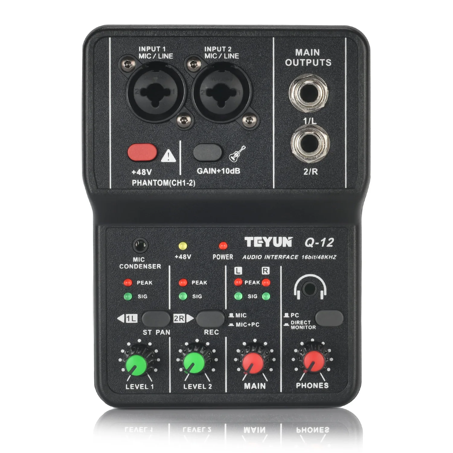

Teyun Mini Portable Audio Interface Guitar Recording Mixer Professional Computer External Sound Card 48V Studio PC Q-12