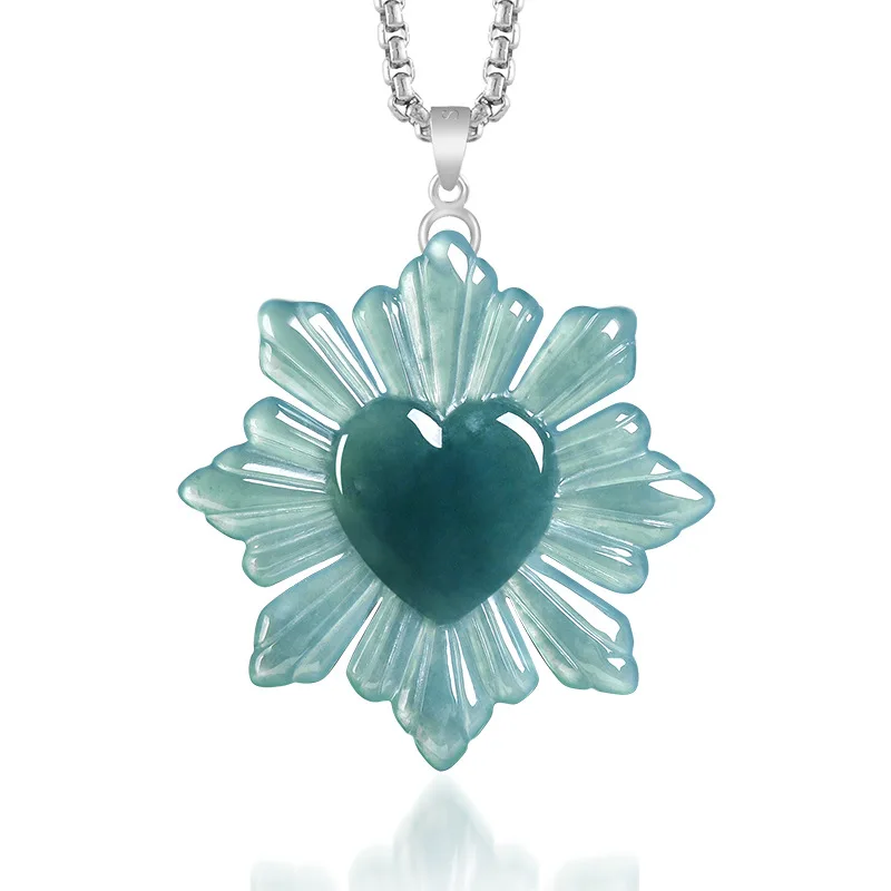 

Burmese Jadeite Heart Pendant Necklace Amulet Designer Luxury Real Jade Talismans 925 Silver Vintage Charm Gifts for Women