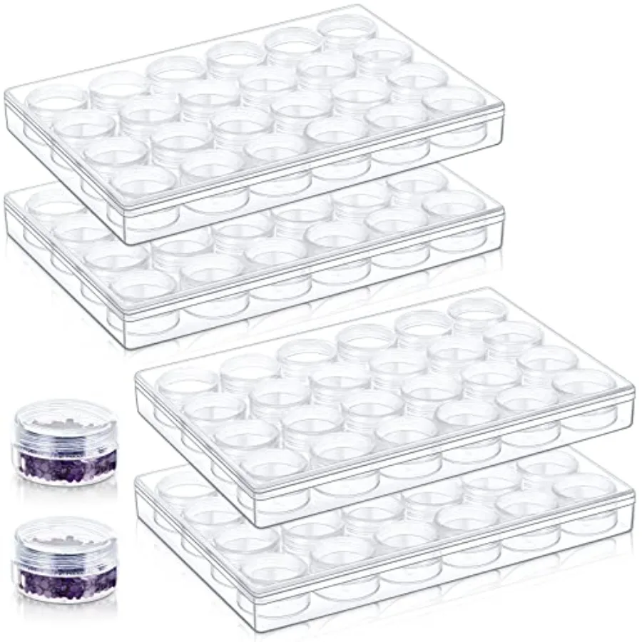 

4 Pcs Bead Organizer Transparent Embroidery Bead Storage Containers with Lid Plastic Diamond Painting Storage for DIY Crafts Je