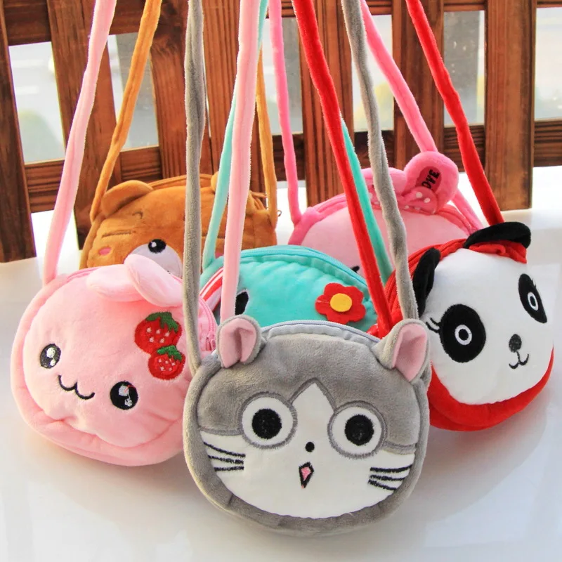 Lovely Children Coin Purse Cartoon Plush Messenger Bags Cute Animal Panda Cat Rabbit Fluffy Baby Kid Kindergarten Cross-Body Bag