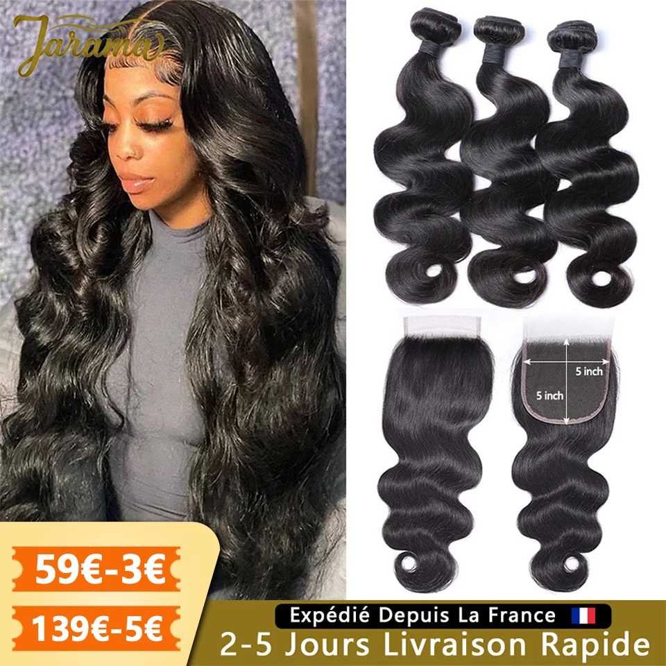 Body Wave Human Hair Bundles With Closure Human Hair Weaves Lot On Sale Raw Brazilian Human Hair Bundles 5x5 Transparent Lace Closure Natural Human