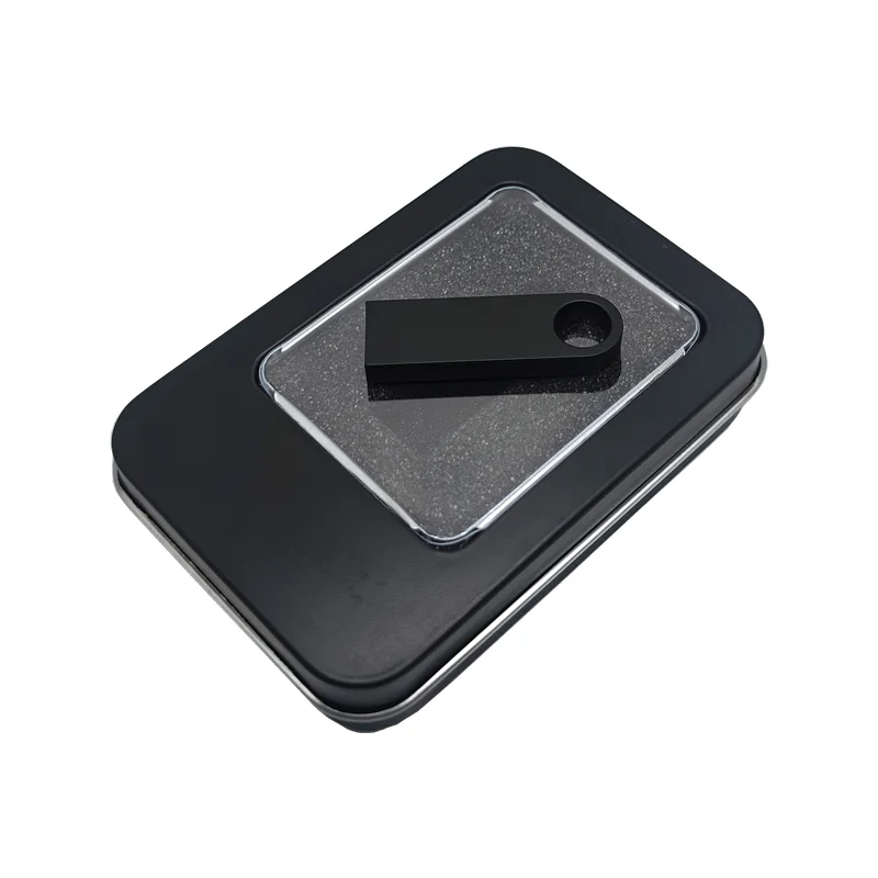 Free Custom Studio LOGO Mini Black Metal USB2.0 Flash Drive with Transparent Window Metal Box 4GB 8GB 16GB 32GB 64GB 128GB