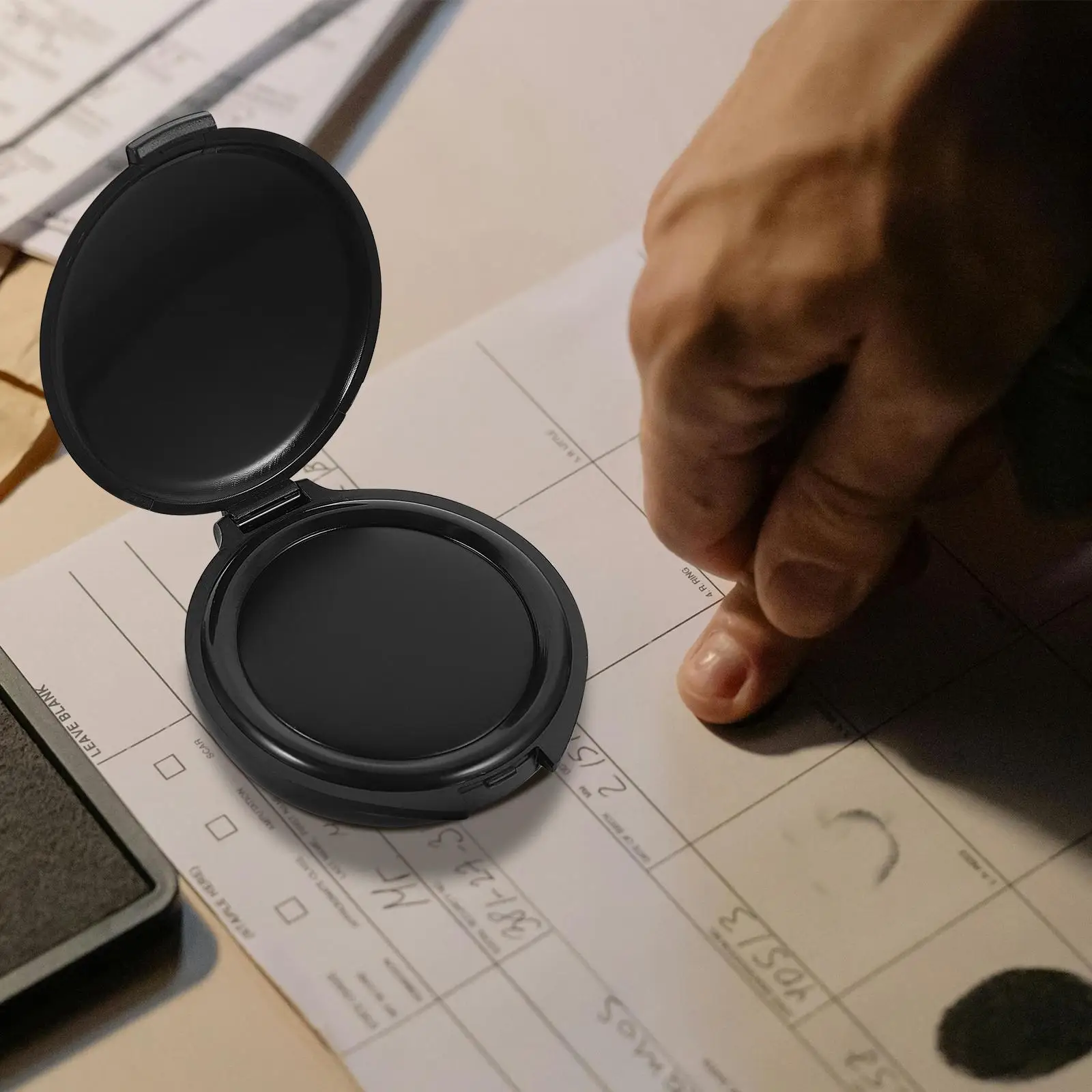 Portable Fingerprint Ink Pad Sponge Inkpads Document Accessory File Black Mini Round Office