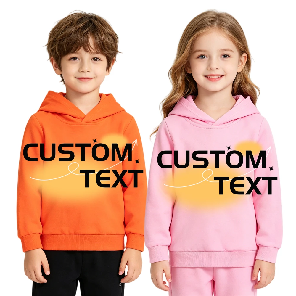 Kids Custom Logo Hooded Sweatshirt Personalized Business Brand Design DIY Photo Text Long Sleeve Boys Girls Casual Hoodie