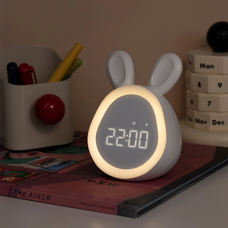 Mini lampe intelligente en forme de lapin, design de dessin animé, pendule ronde, idéale pour le sommeil des enfants