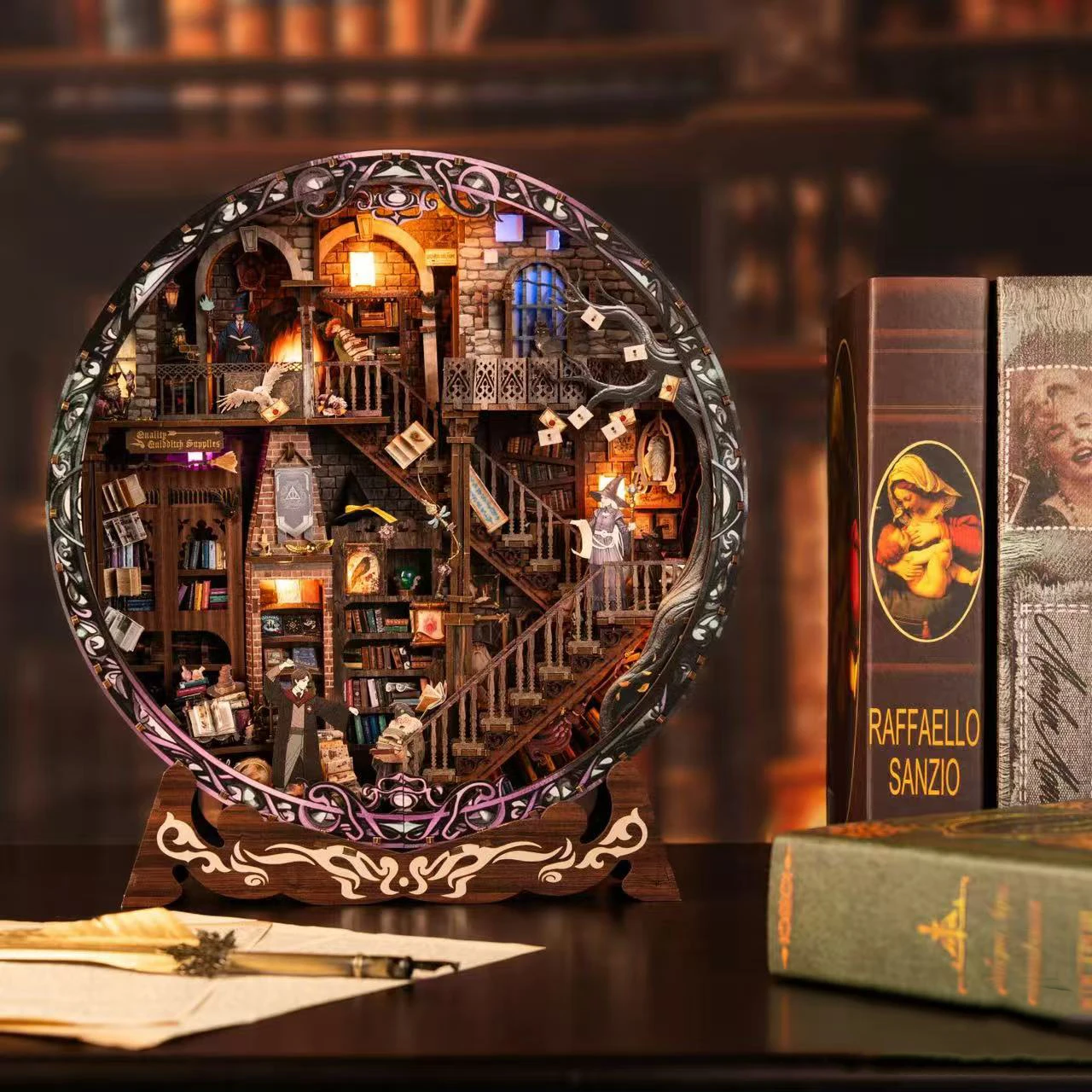 DIY Wooden Magic Library Casa Miniature Model Kits With LED Lights Dollhouse with Furniture 3D Puzzle for Friends Birthday Gifts