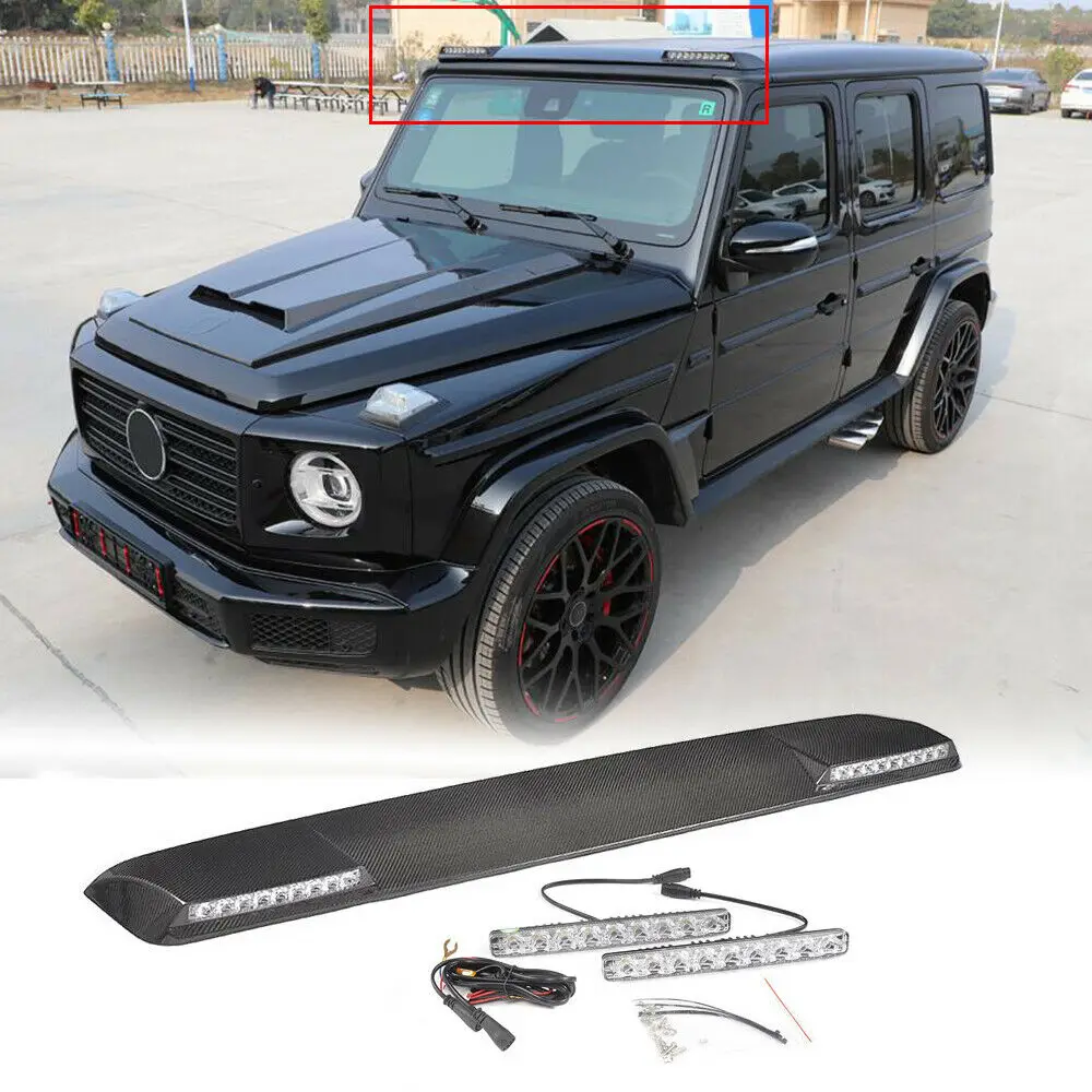 G Wagon Carbon Fiber Front Roof Spoiler with LED DRL G-Class G550 W463 G63 AMG 2019