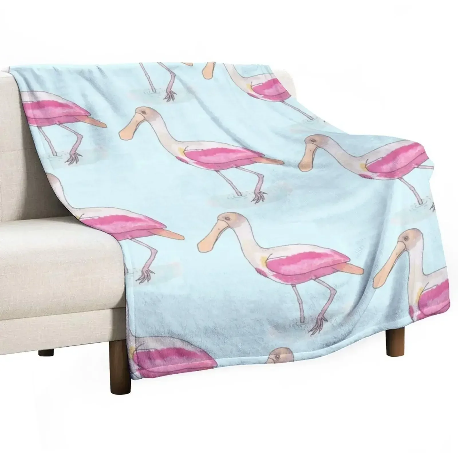 

Roseate Spoonbill bird species watercolor art Throw Blanket Decorative Throw Shaggy Hairy Blankets