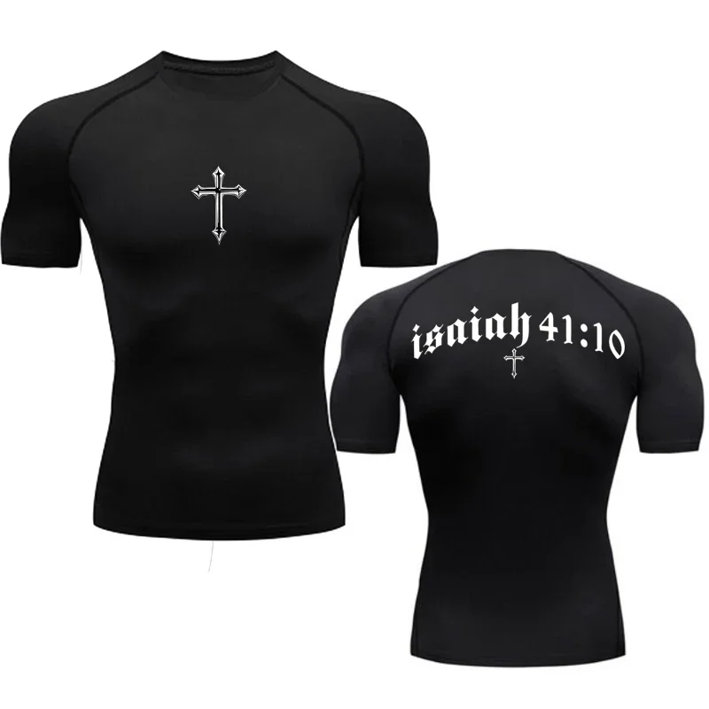 

Bible Cross Graphic Compression Shirt for Men Gym Workout Undershirts Baselayers Rash Guard Athletic Quick Dry T-Shirt Tees Tops