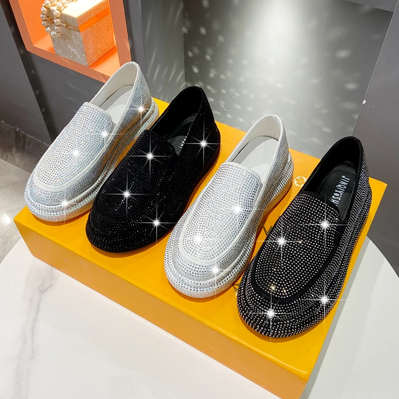

2026 Spring/Summer Women's High Quality Water Diamond Casual Loafers Luxury Thick Soled Single Shoes Designer SLIP-ON Flat Shoes