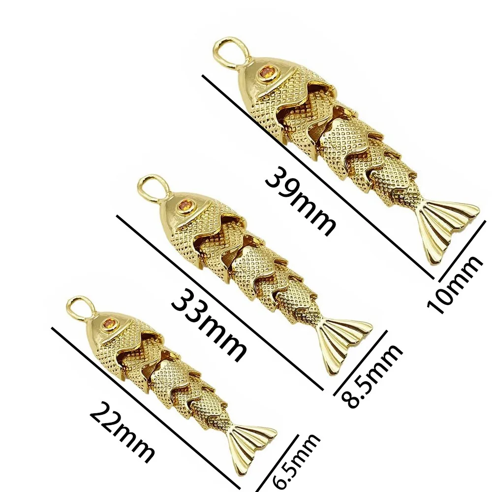 1Piece 18K Gold Brass Ocean 3D Fish Animal Movable Charms Pendants For DIY Fashion Necklace Bracelet Jewelry Making Findings