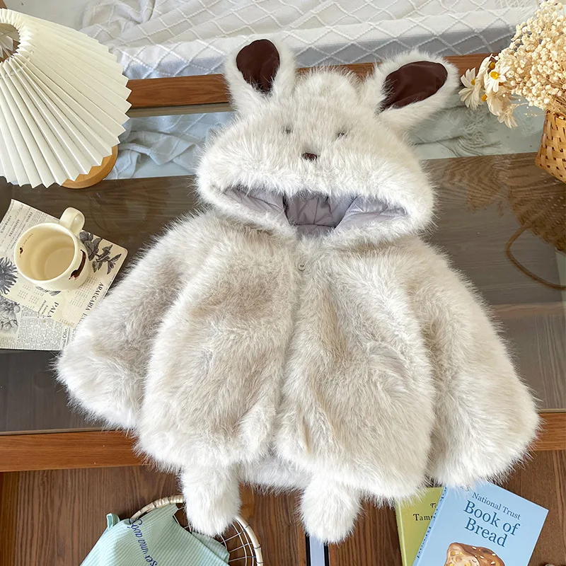 

1-6Y Baby Girls Parkas 2025 Winter Fleece Added Toddler Girls Warm Outerwear Coat Rabbit Fur Hooded Kids Girl Quality Jacket