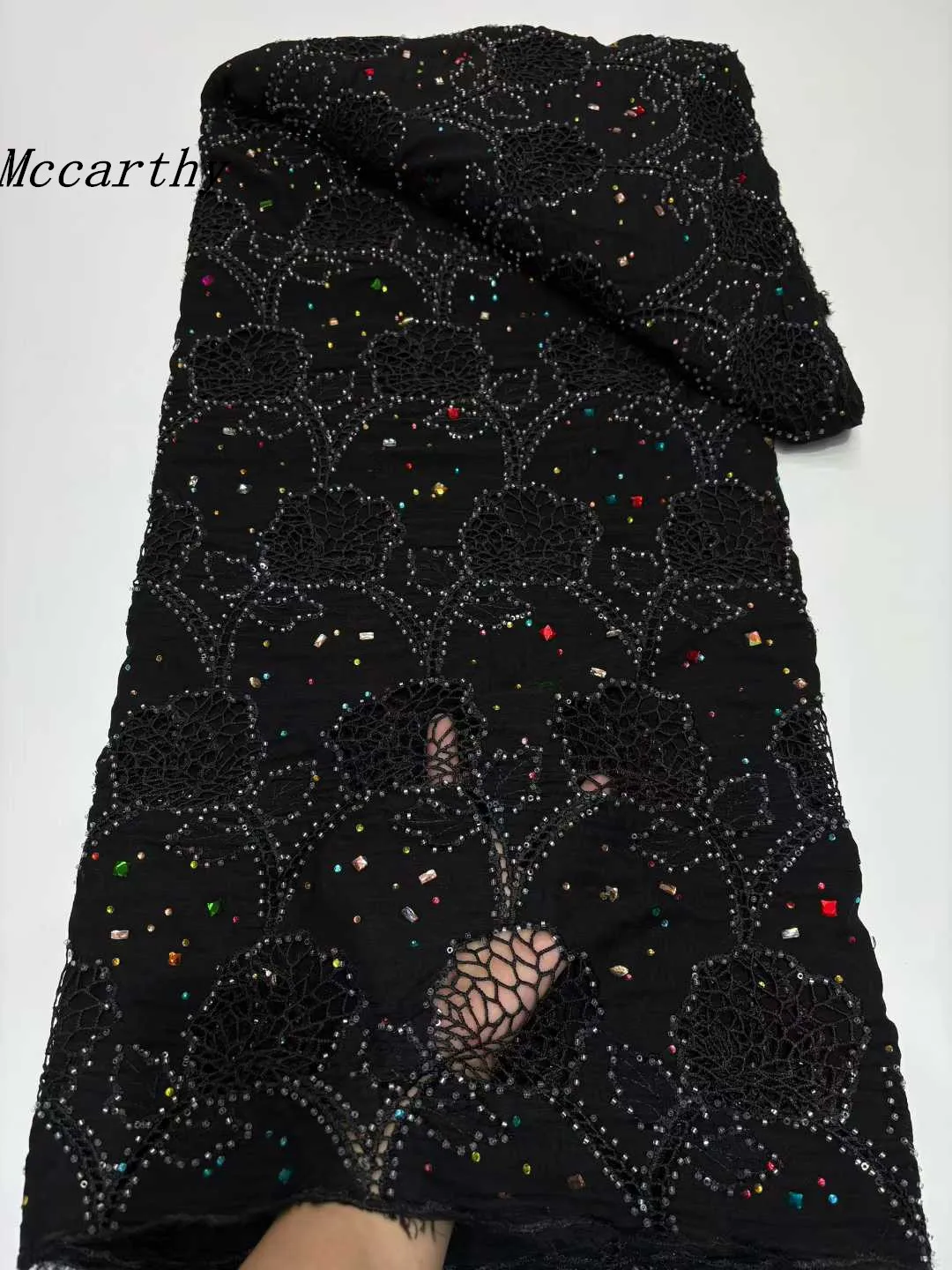

Hot Sale Nigerian Lace Chiffon Cord Lace Fabric 2025 High Quality Lace White Stones Luxury African Fabrics 5 Meters Dress