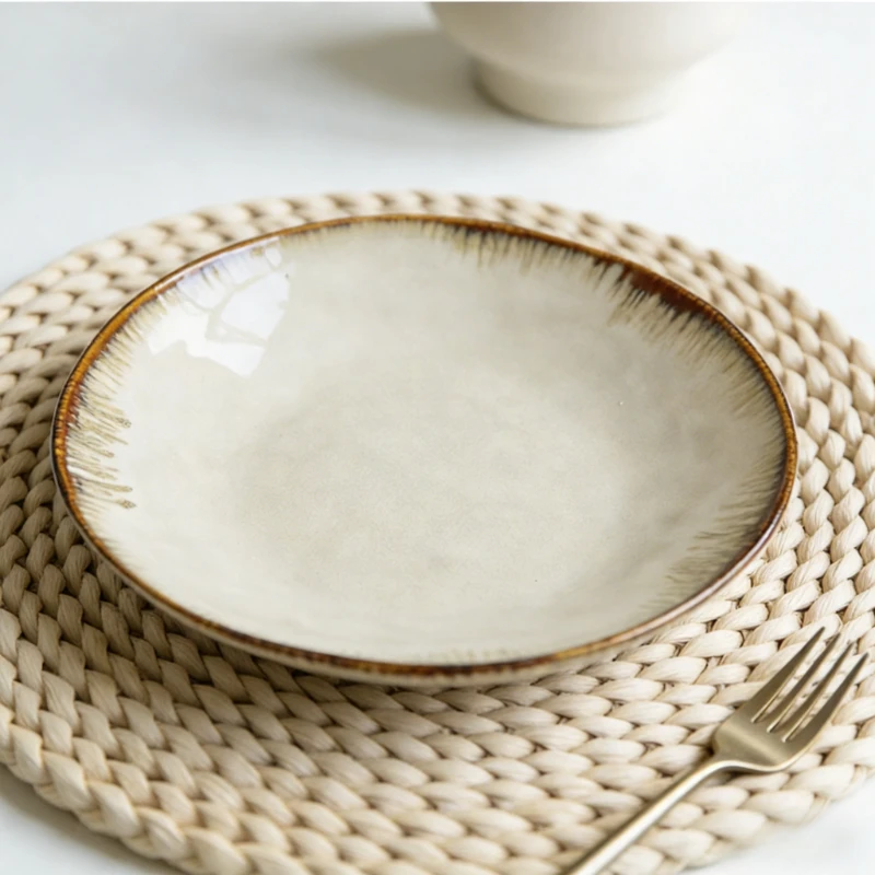 

High Aesthetic Irregular Deep Plates Retro 9 Inch Kiln Change Ceramic Salad Plate Creative Dinner Serving Dish Daily Tableware