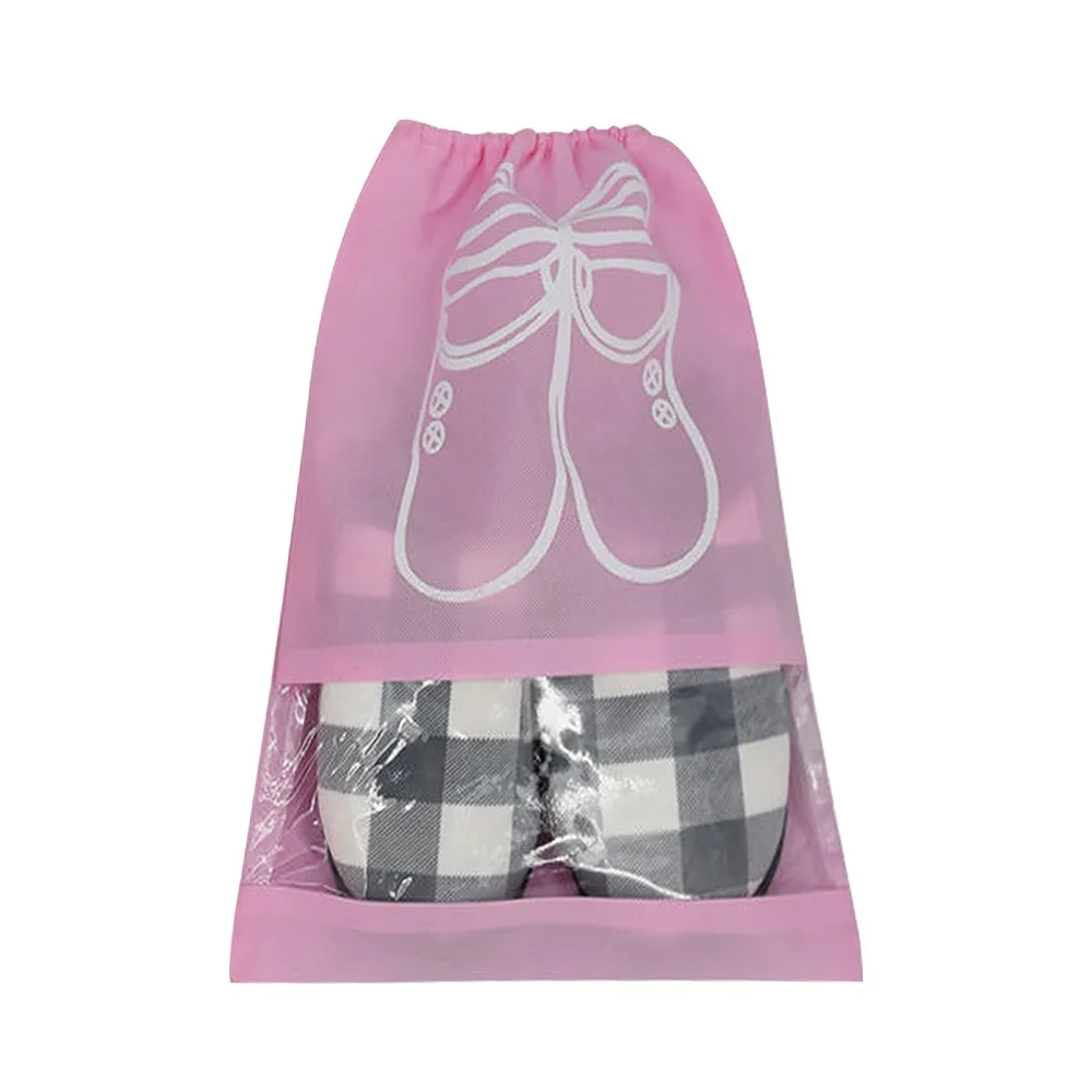 Non-woven Shoes Pouch New Portable Drawstring Shoes Storage Organizer Bags Accessories Clothing Transparent Hanging Bag Home