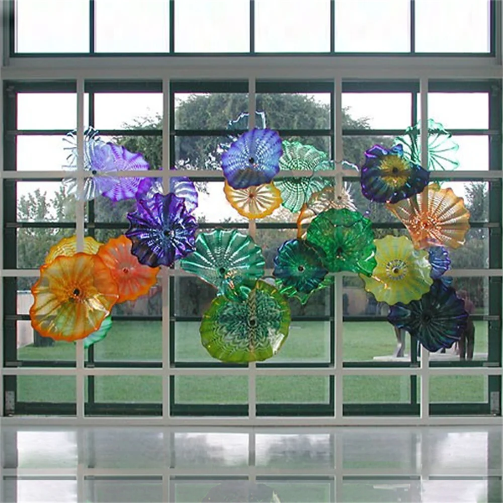 

Beautiful Wall Window Art Decor Hand Blown Murano Glass Plates Purple Green Orange Yellow Color