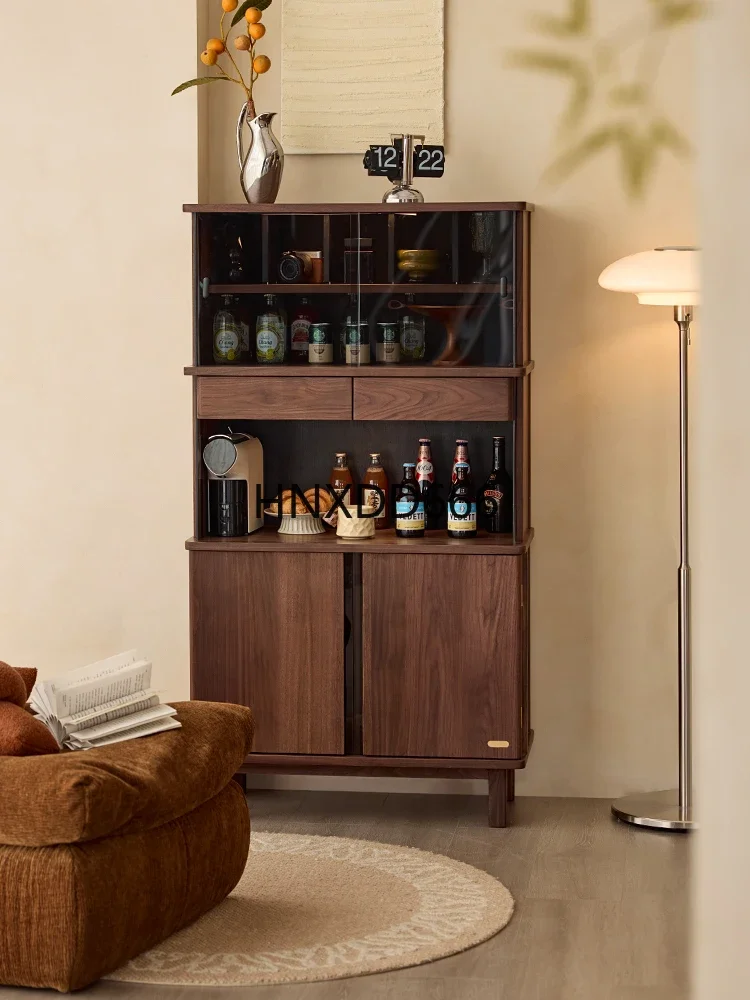 Solid wood sofa tea set cabinet display cabinet black walnut