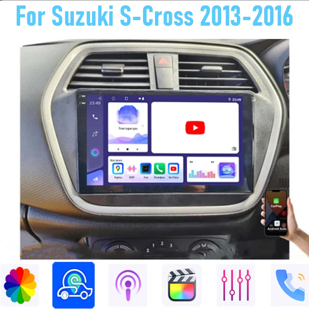 9'' For Suzuki S-Cross 2013-2016 Car Radio Unit GPS Multimedia Carplay Android 15 Wireless Navigation Intelligent System Camera