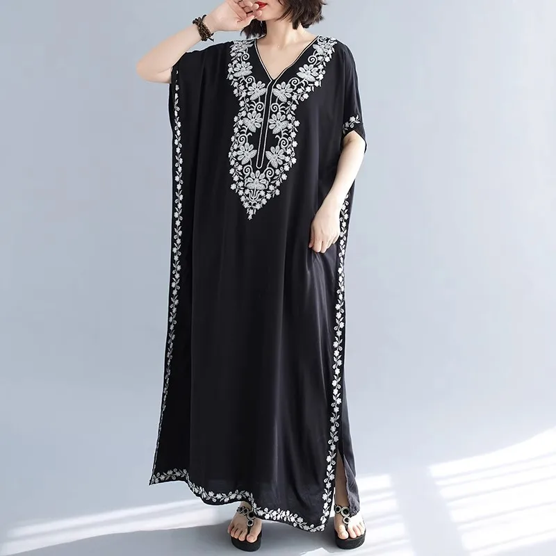 Summer Style Nightdresses Women Sleepwear Dress Embroidery V-neck Nightgown Plus Size Nightwear loose Outside Wear